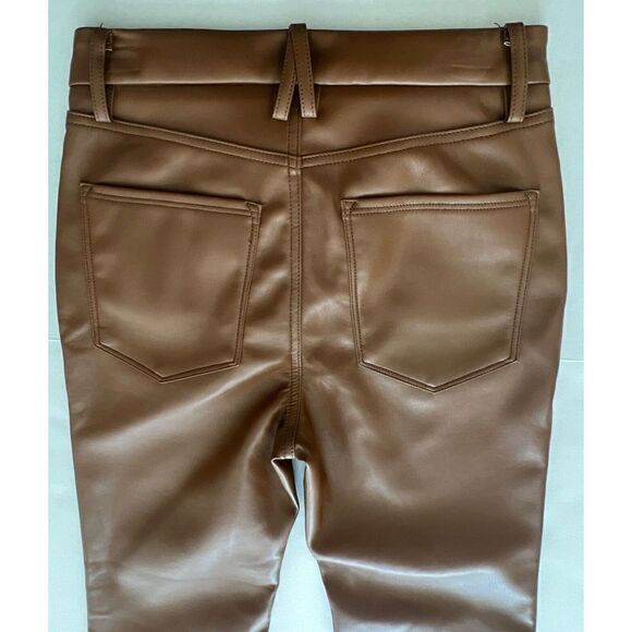 Good American Pants Women Sz 8/29 Burnt Caramel Faux Leather High Rise - Picture 3 of 9